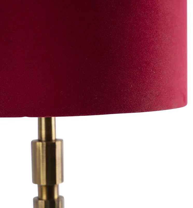 Lampada da tavolo Art Déco bronzo 35 cm paralume in velluto rosso - Torre