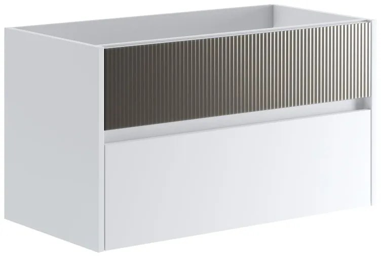 Mobile da bagno sotto lavabo Niwa bianco frontale in vetro grigio carbone laccato opaco L 89.5 x H 50 x P 45.5 cm 2 cassetti, lavabo non incluso