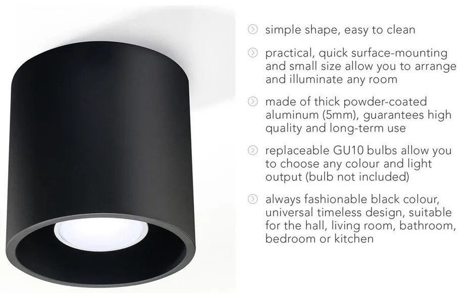 Apparecchio da soffitto nero Roda - Sollux