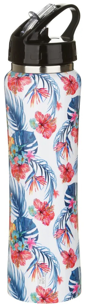 Bottiglia termica 500 ml con cannuccia fiori tropicali in acciaio