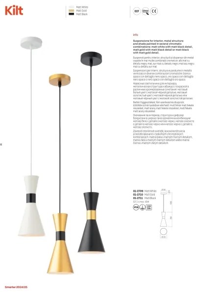 Redo 01-2709 - Lampadario a sospensione con filo KILT 1xE27/42W/230V diametro 12 cm bianco