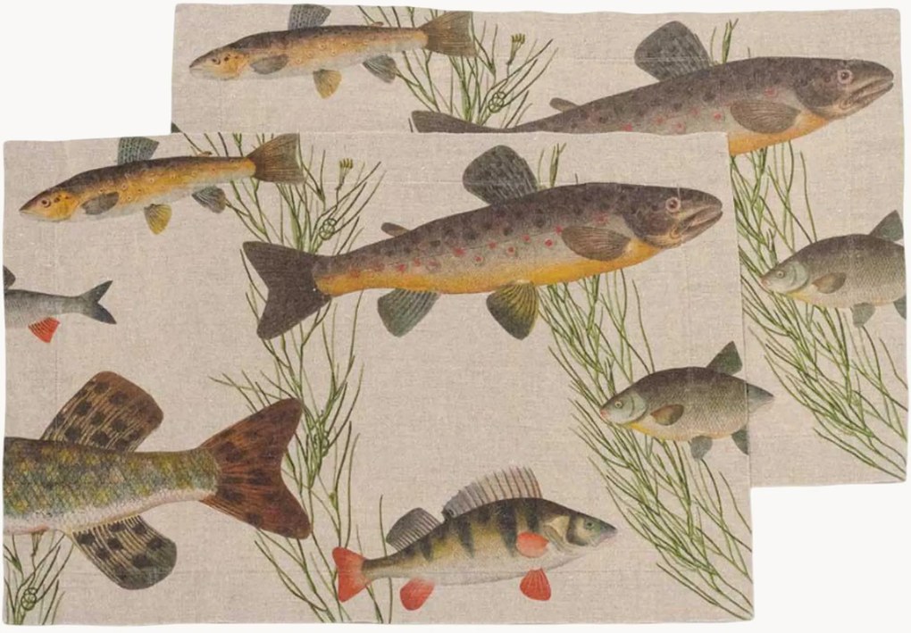 Set di 2 tovagliette americane in lino Freshwater Fish
