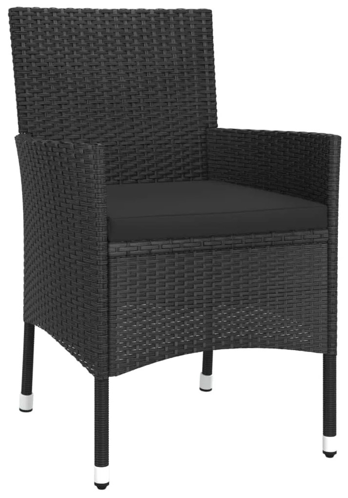 Set da Pranzo da Giardino 5 pz Nero con Cuscini in Polyrattan