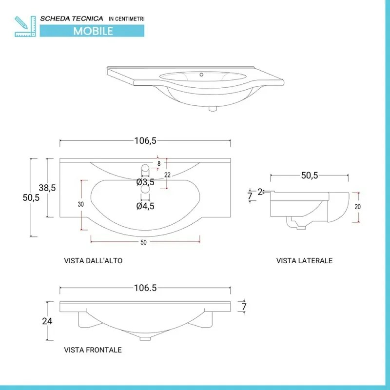 Mobile bagno a terra 105 cm noce con specchio lampada e pensile Romantica