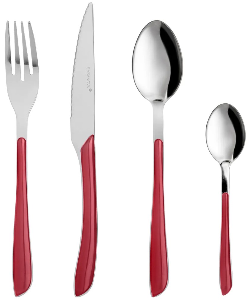 Set 24 posate acciaio manico rosso Afrodite