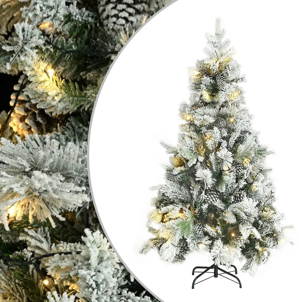 Albero Di Natale Innevato Preilluminato Pigne 195cm İn Pvc E Pe /