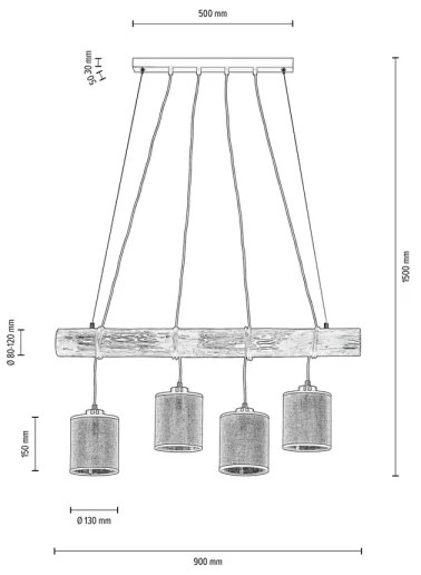 Spot-Light 68859456 - Lampadario a sospensione su cavo NEGRO 4xE27/25W/230V in pino