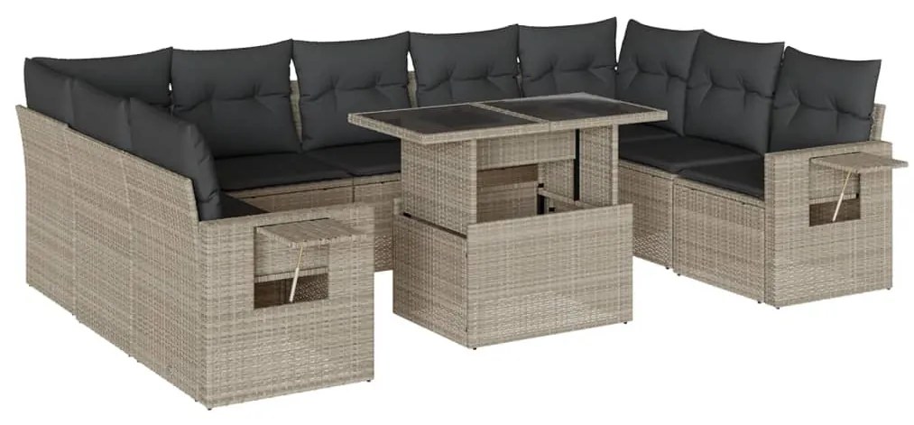 Set divano giardino 10 pz con cuscini grigio chiaro polyrattan