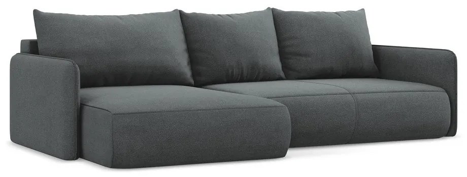 Divano angolare grigio allungabile/con contenitore (con penisola a sinistra) Nanea – Makamii