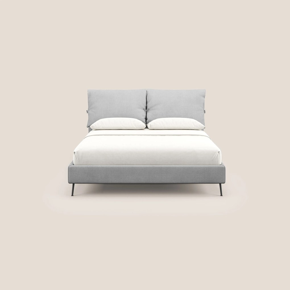 Artemisia letto imbottito con piedini alti sfoderabile in tessuto smacchiabile T17 grigio