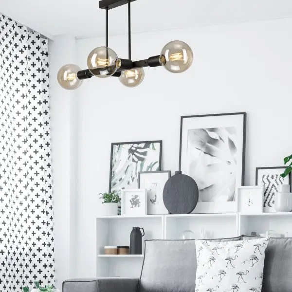 Lampadario a sospensione con supporto rigido ASTRID 4xE27/60W/230V nero