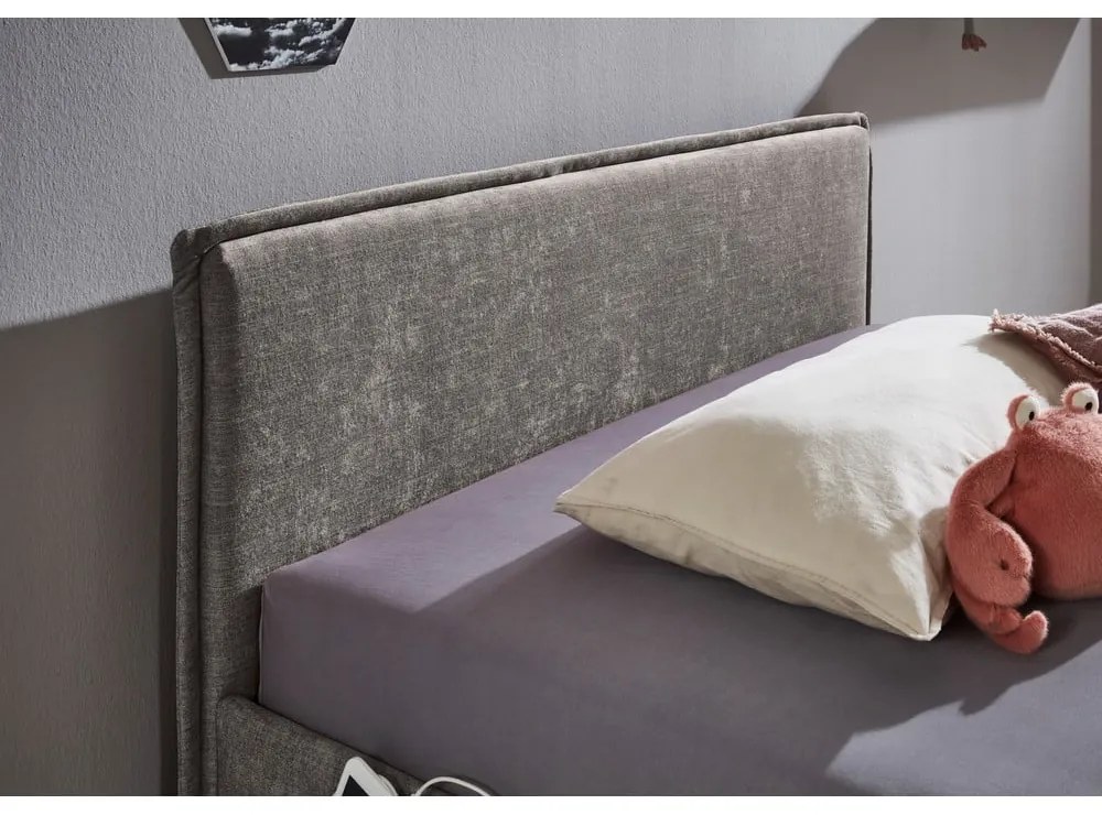 Letto da bambini grigio imbottito con contenitore con rete inclusa 90x200 cm Fun – Meise Möbel