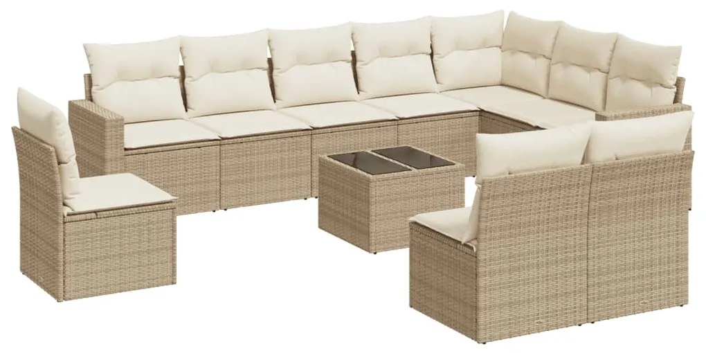 Set divani da giardino 11 pz con cuscini beige in polyrattan