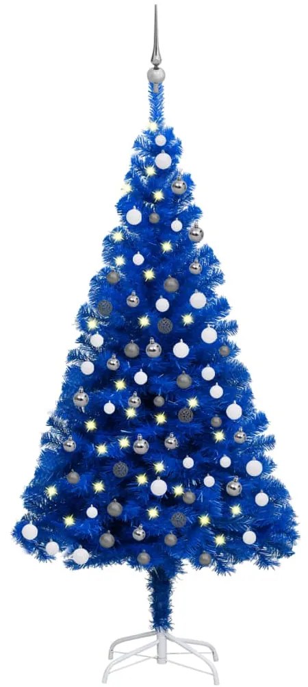 Albero di Natale Preilluminato con Palline Blu in PVC, Albero di Natale Preilluminato con Palline Blu 120 cm PVC