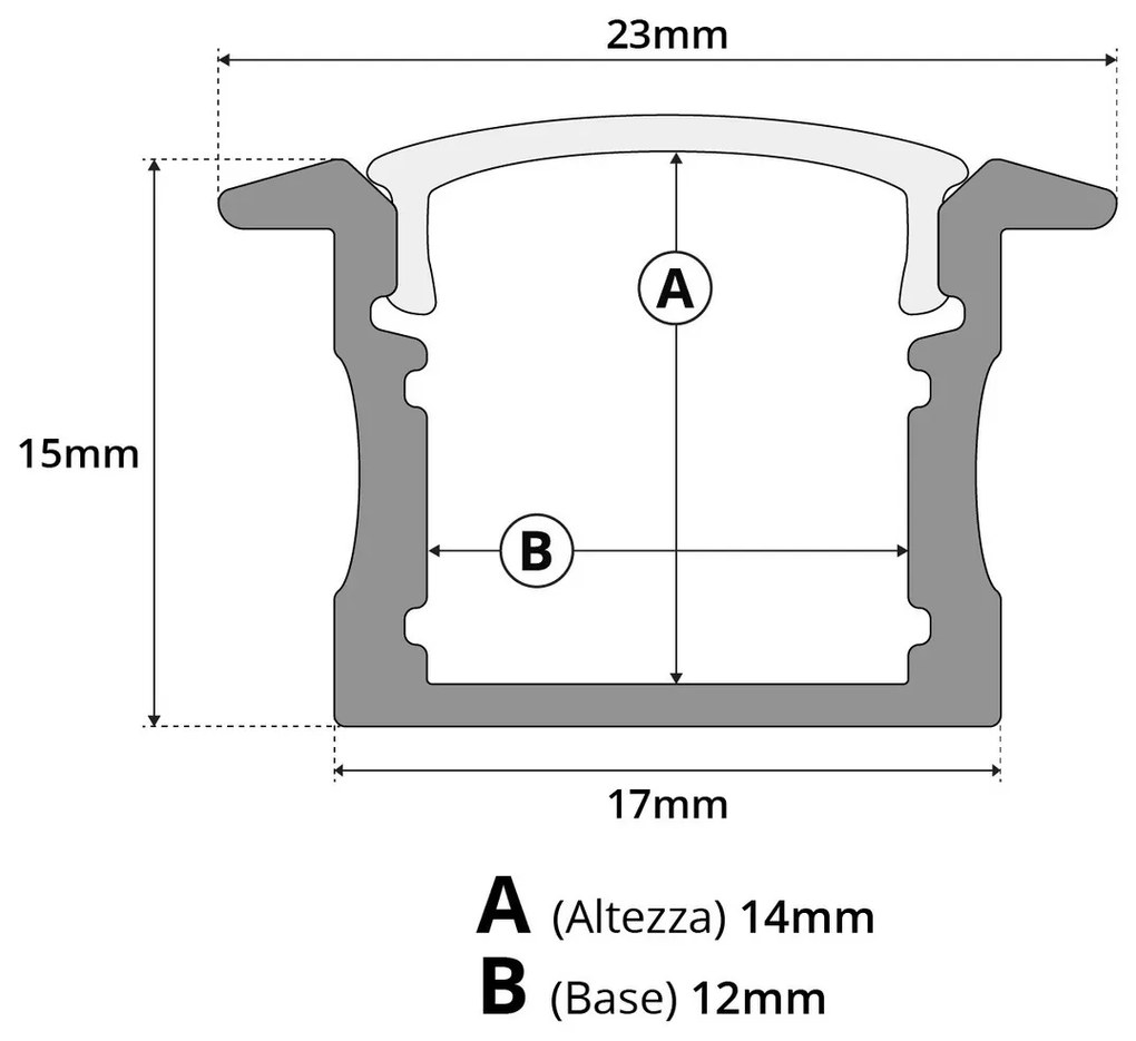 Profilo Alto da incasso 1m e 2m per striscia LED Alluminio Quadrato Variante Lunghezza Profilo 2 metro