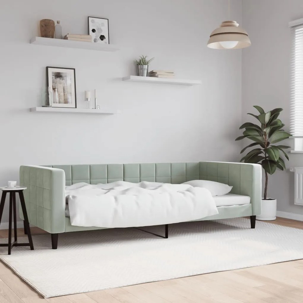 Letto Da Giorno Grigio Chiaro 90x200 Cm İn Velluto /