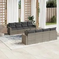 Set Divano da Giardino 9 pz con Cuscini Grigio in Polyrattan 3251087