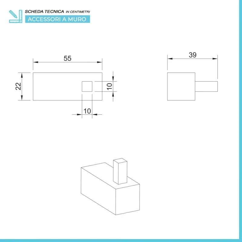 Set accessori a muro 5 pezzi in acciaio cromato e viti incluse Unica