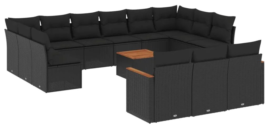 Set divani da giardino 14pz con cuscini in polyrattan nero