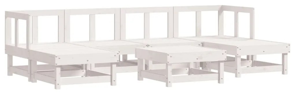 Set salotto da giardino 7 pz bianco in legno massello di pino