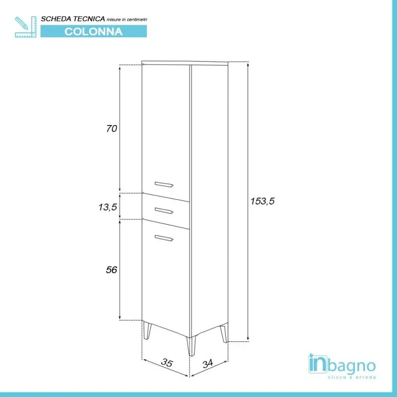 Colonna bagno dappoggio H 153,5 cm bianco con 2 ante e cassetto Desya
