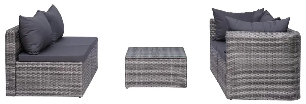 Set Divani da Giardino 7 pz con Cuscini in Polyrattan Grigio