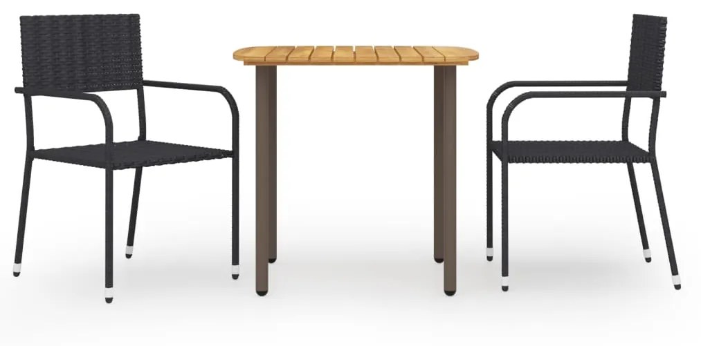 Set Mobili Da Pranzo Per Giardino 3 Pz Polyrattan Nero /