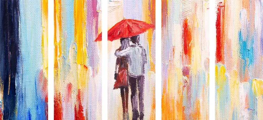 Quadri 5 pezzi – Passeggiata sotto la pioggia