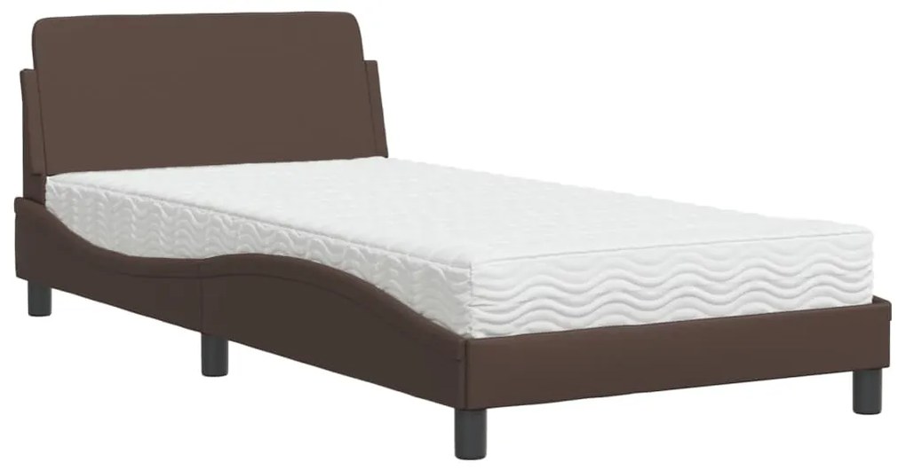 Letto con materasso marrone 100x200cm in similpelle