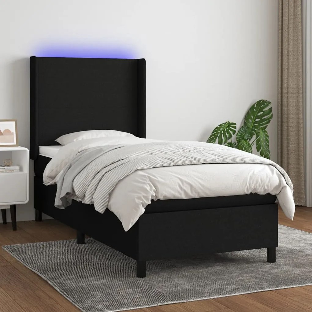 Letto A Molle Con Materasso E Led Nero 80x200 Cm İn Tessuto /