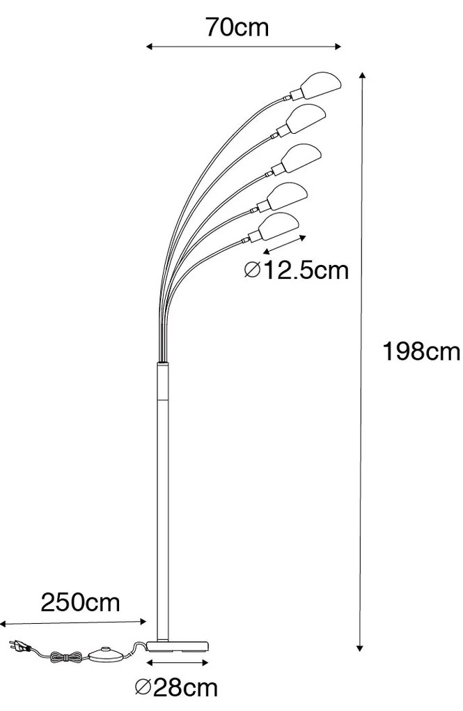 Lampada da terra di design bronzo scuro con oro 5 luci - Sixties Marmo