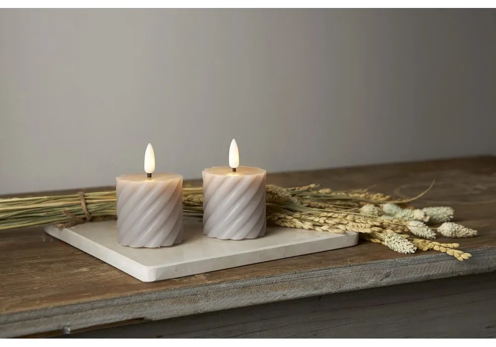 Set di 2 candele LED in cera grigia, altezza 7,5 cm Flamme Swirl - Star Trading