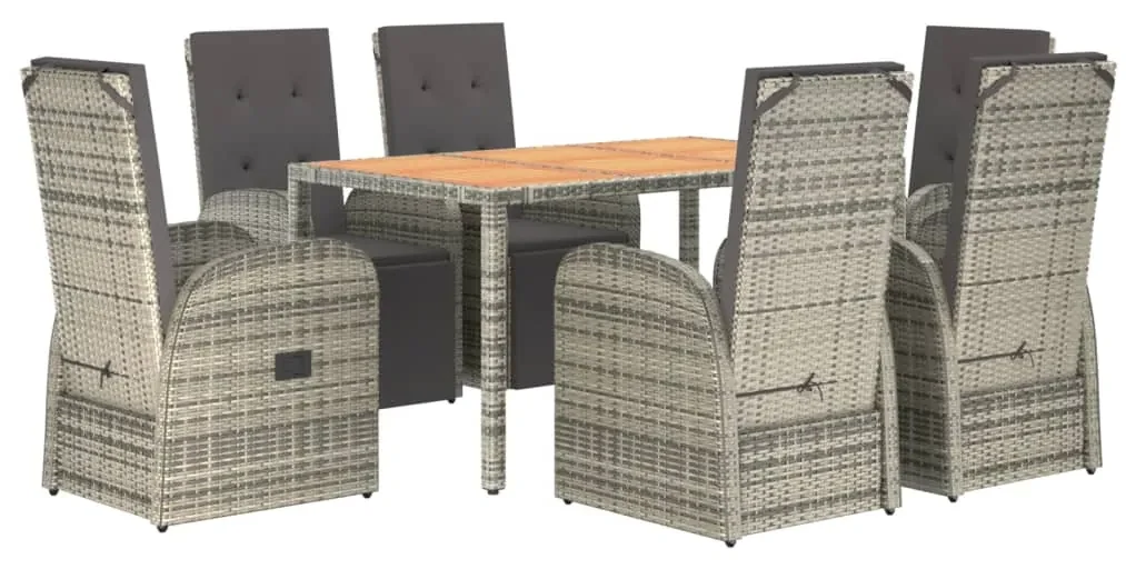 Set da pranzo da giardino 7 pz con cuscini in polyrattan grigio