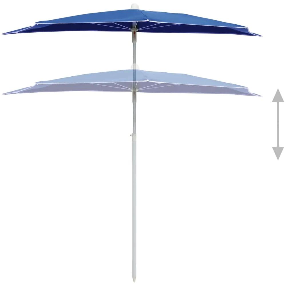 Ombrellone Semicircolare da Giardino con Palo 180x90 cm Azzurro
