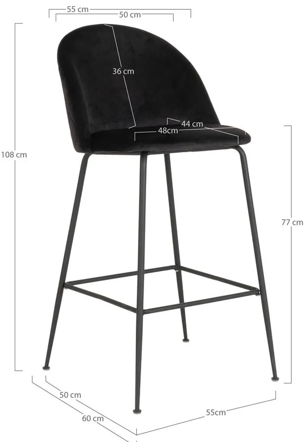Sgabelli da bar in velluto nero in set di 2 108 cm Lausanne - House Nordic