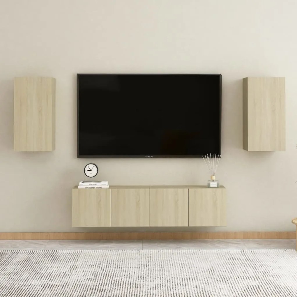 Set Di Mobili Porta Tv 4 Pz Rovere Sonoma İn Legno Multistrato /