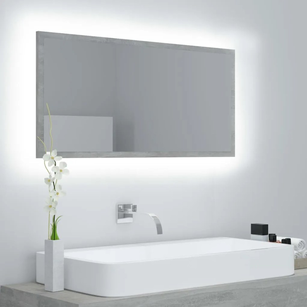 Specchio da bagno a led grigio 90x8,5x37 cm in acrilico