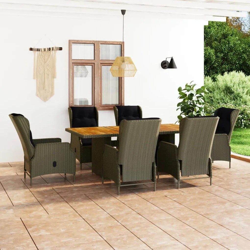 Set da Pranzo da Giardino 7 pz con Cuscini in Polyrattan Marrone