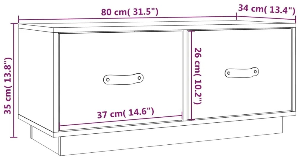 Mobile Porta TV Nero 80x34x35 cm in Legno Massello di Pino