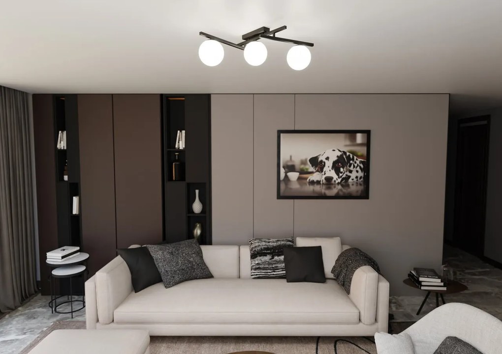 Lampadario da Soffitto in Acciaio e Vetro SMART 3 Nero 3xE14