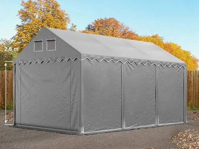 TOOLPORT 4x6 m tenda capannone, altezza 2,6m, PVC 800, telaio perimetrale, grigio, con statica (sottofondo in cemento) - (49863)