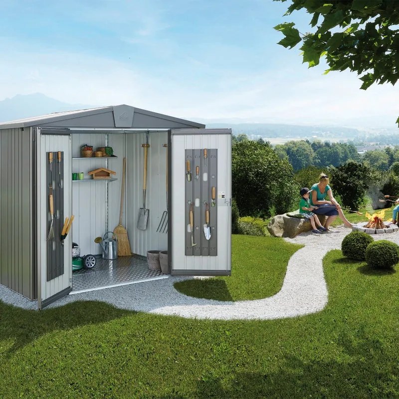 Casetta da giardino BIOHORT Europa 3 in acciaio grigio con porta battente semplice, superficie interna 3.33 m² e spessore parete 0.5 mm