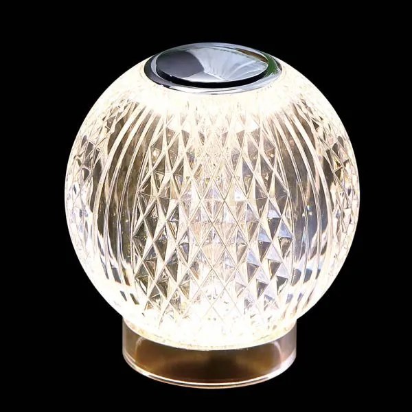 Lampada da tavolo diamante, acrilico trasparente, struttura cromata...