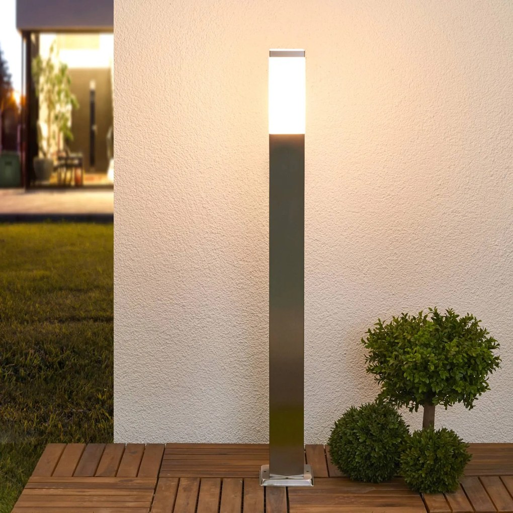Lindby Lampione Lorian, 100 cm, acciaio inox, IP44, E27 Lorian Lindby, dimmerabile, Alluminio / Grigio / Zincato, Acciaio Inox, Moderno