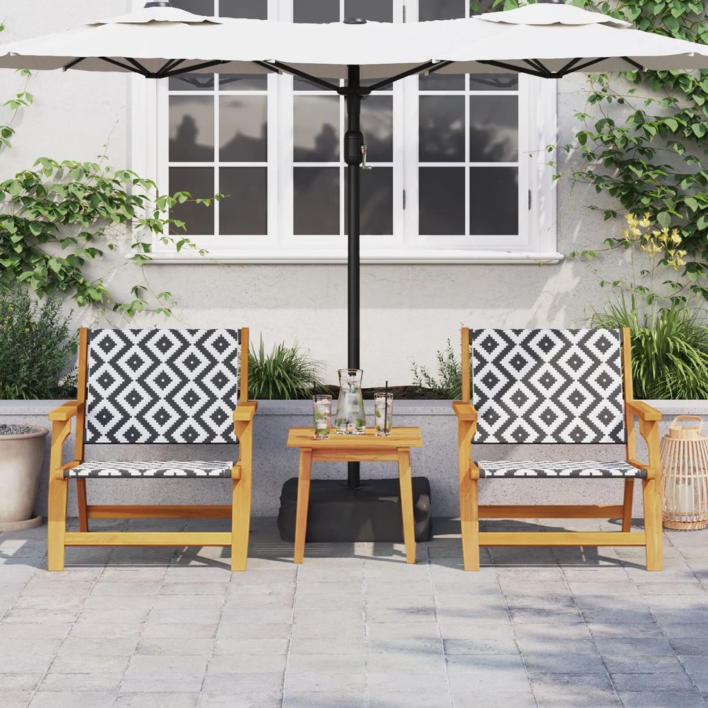 Set da giardino : 3 pezzi in legno massello di acacia, nero e bianco