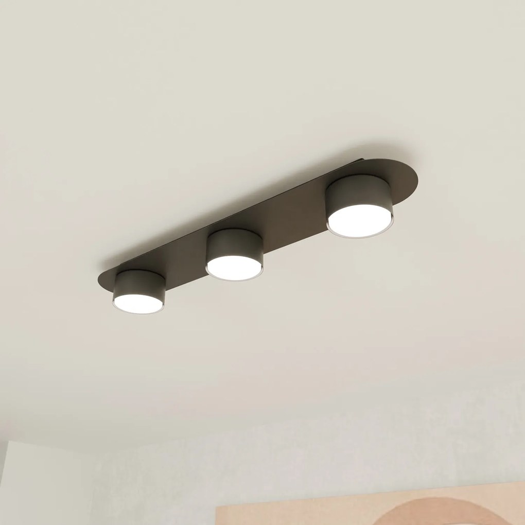 Plafoniera 3 Luci Freya In Acciaio Nero Diffusori A Cilindro