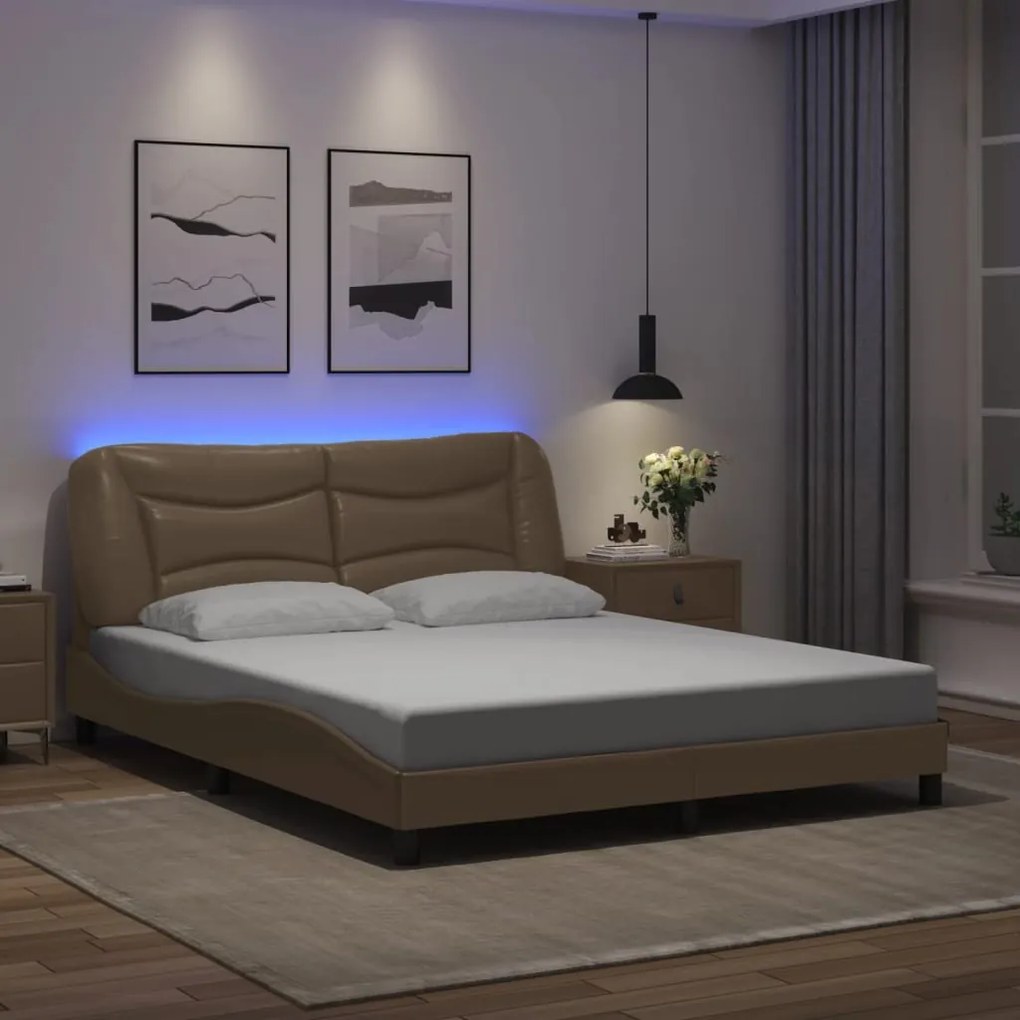 Giroletto Con Luci Led Cappuccino 160x200 Cm İn Similpelle /