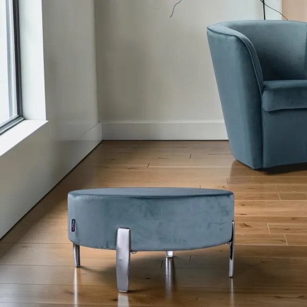Pouf Rotondo in Velluto Ottanio con Piedini 70 cm - Giotto