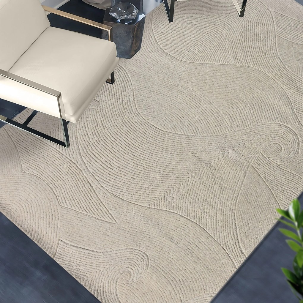 OLIVIA - tappeto in lana avorio con decoro