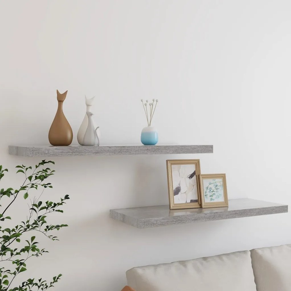 Scaffali A Parete 2 Pz Grigio Cemento 80x23,5x3,8 Cm İn Mdf /